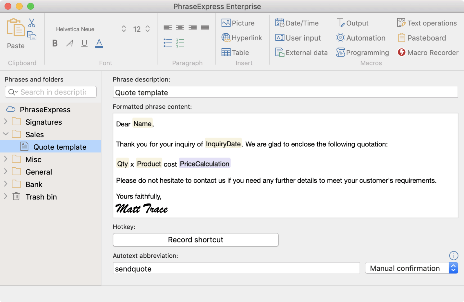 Compatible with PhraseExpress for Mac v3