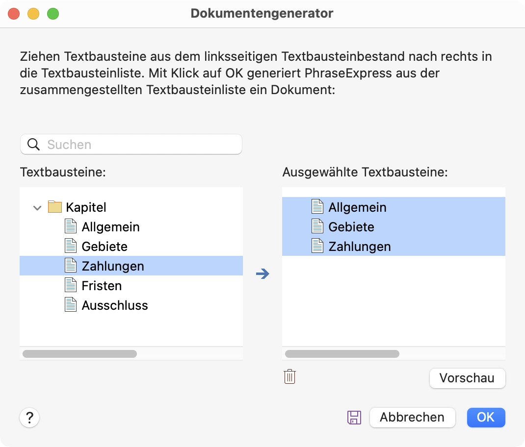 Erstellen Sie komplette Dokumente aus einer 