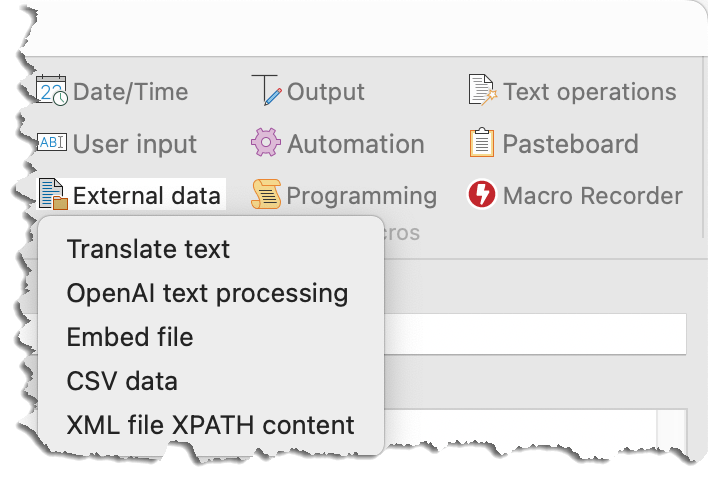 Macros to process data of external files/services