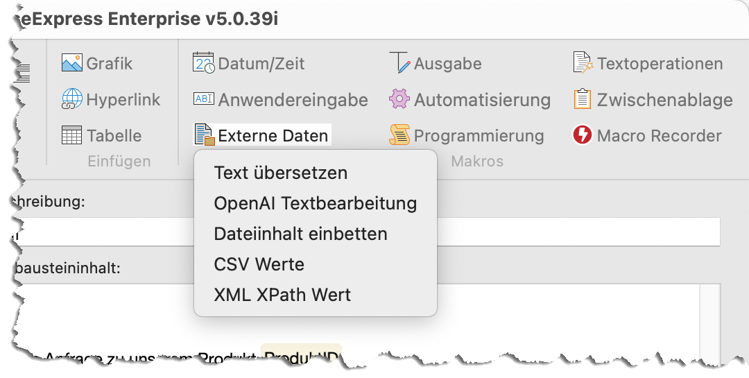 Makros zur Verarbeitung von Daten aus externen Dateien/Diensten