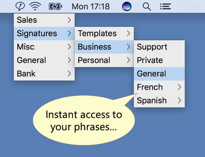Phrase menu screenshot