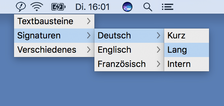 Textbausteinmenü für blitzschnellen Zugriff auf Ihre Textvorlagen