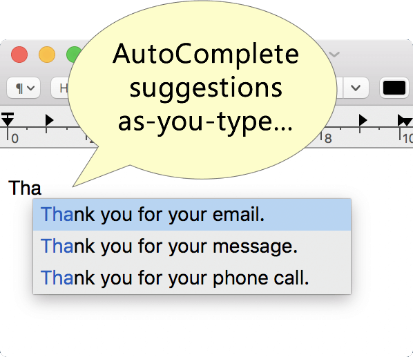 PhraseExpress suggestest phrases as you type known text Autocomplete feature screenshot