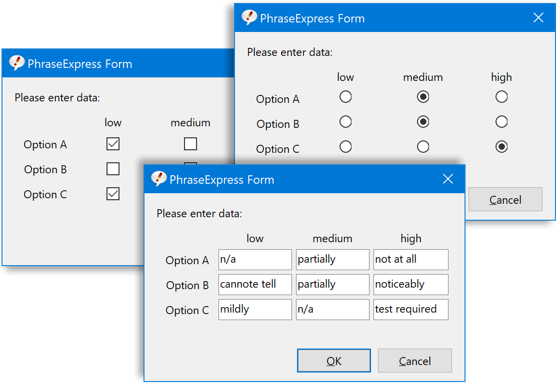 Forms can now prompt for tabular input