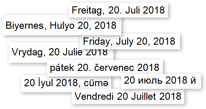 Date stamps can be out in many languages Date stamps can be out in many languages