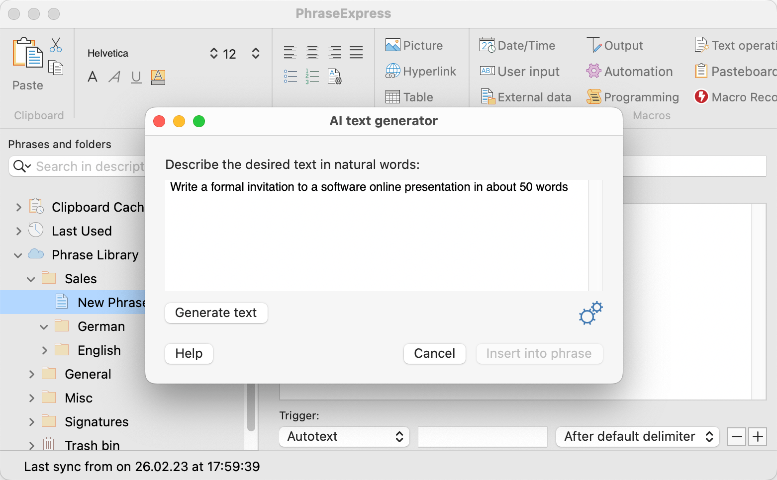 PhraseExpress integrates AI language models to edit/generate phrases with AI-power