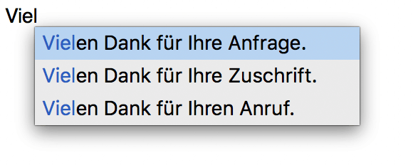 Auf Wunsch vervollständigt PhraseExpress häufig verwendete Texte.