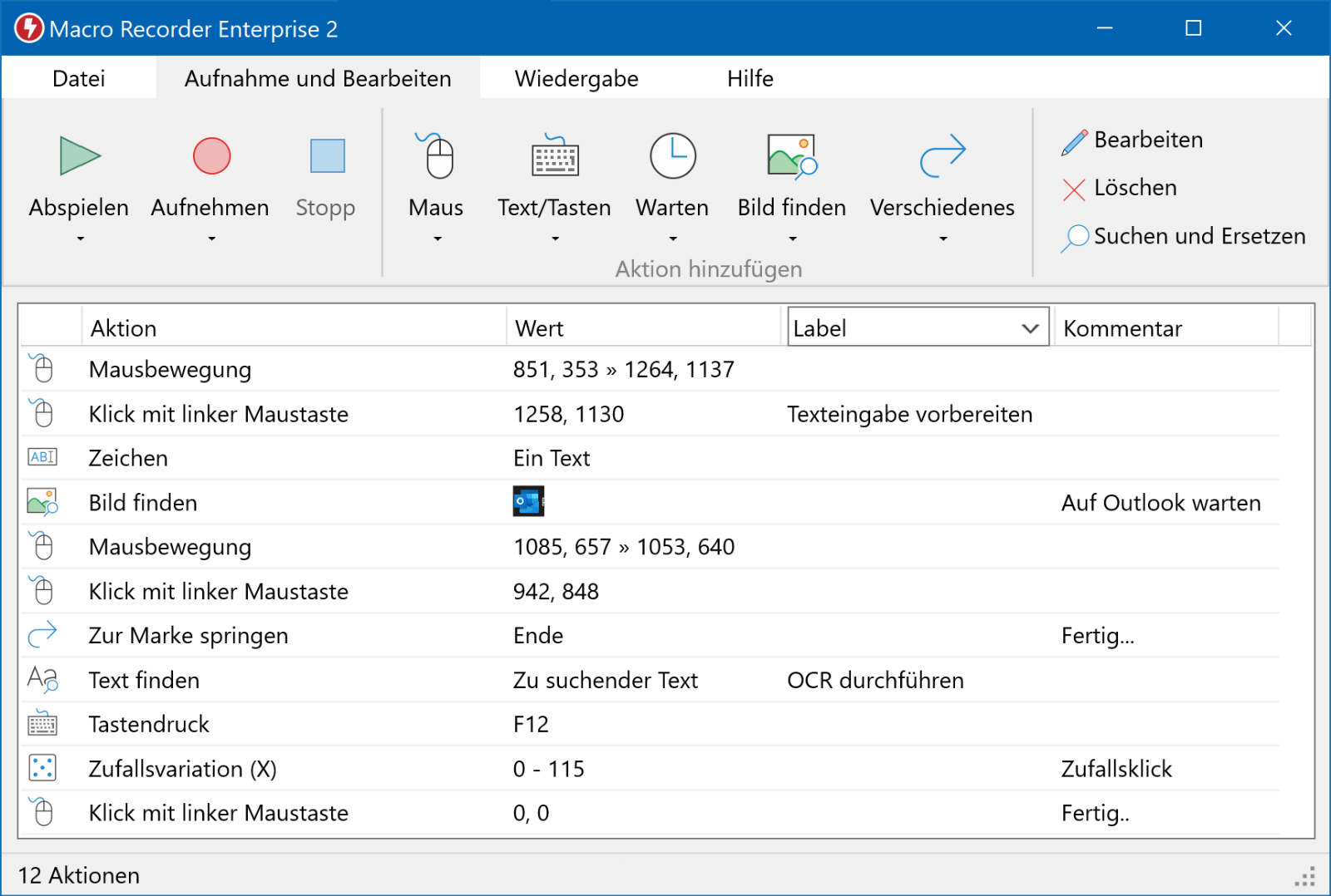 Der Makrorekorder zeichnet Mausaktionen zwecks Steuern von Anwendungen auf