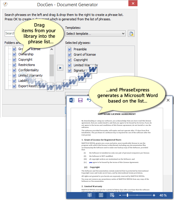 Create entire documents based on a list of phrases with just a few clicks.