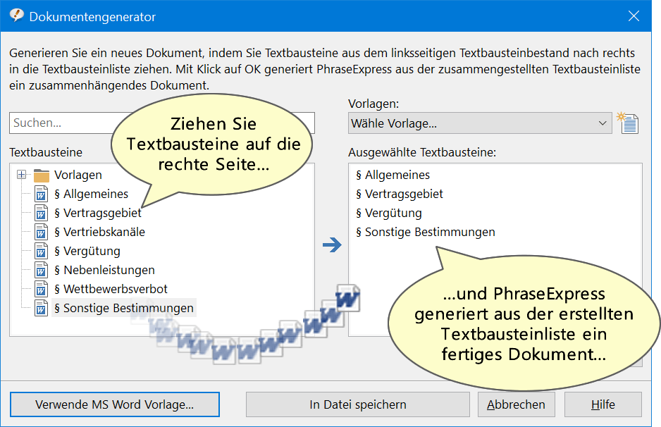 Erstellen Sie komplette Dokumente aus einer 