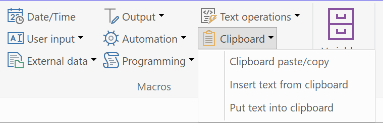 Clipboard related macro functions