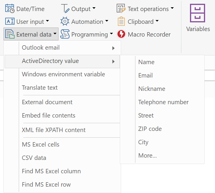 ActiveDirectory data macro functions
