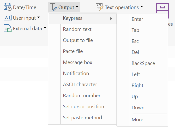 Output and keypress simulation macro functions