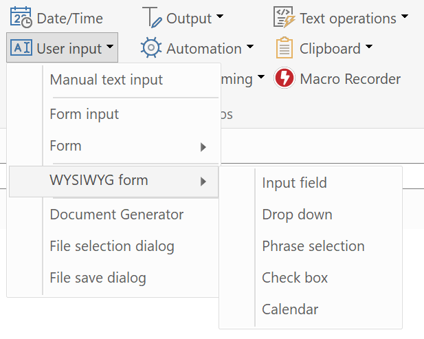 WYSIWYG form macro functions