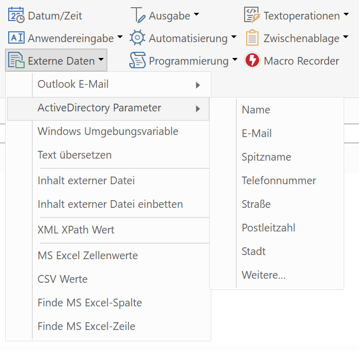 Makrofunktionen zur Einbindung von Microsoft ActiveDirectory Daten