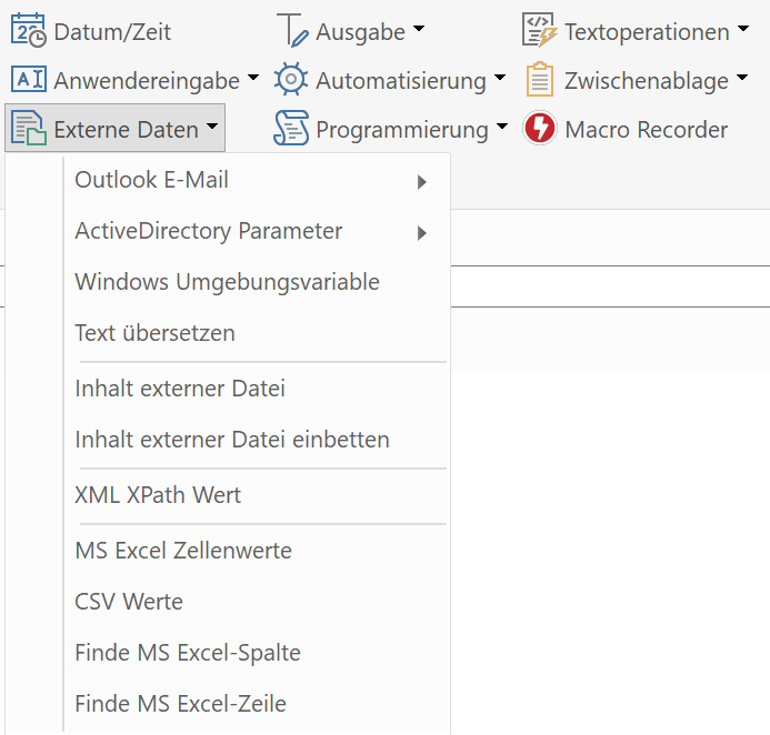 Makrofunktionen zur Einbindung externer Daten