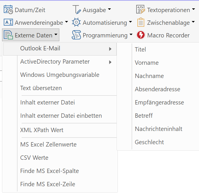 Outlook Add-In Makrofunktionen