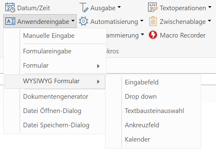 WYSIWYG Formularmakrofunktionen