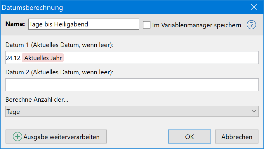 PhraseExpress kann die Anzahl der Tage, Wochen, Monate, usw., zwischen zwei Datumsangaben berechnen.