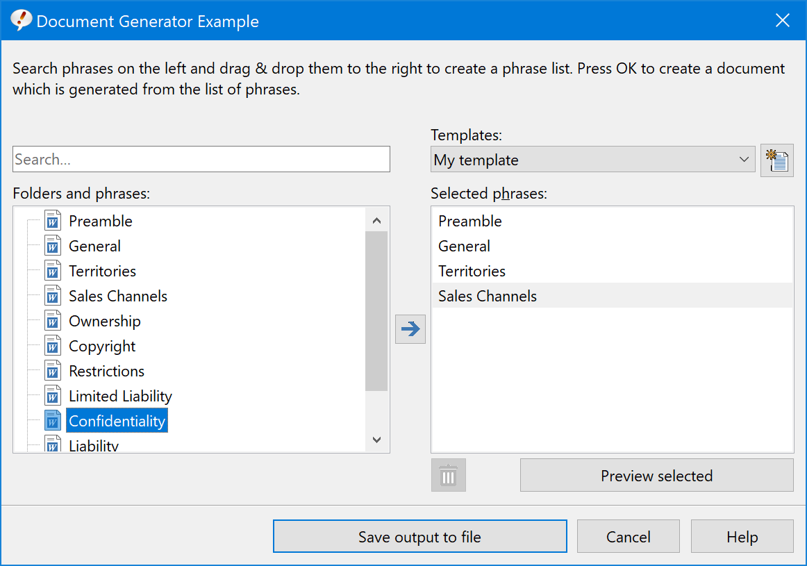 Create entire Word documents based on lists of templates you build easily with Drag & Drop. Create entire Word documents based on lists of templates you build easily with Drag & Drop.