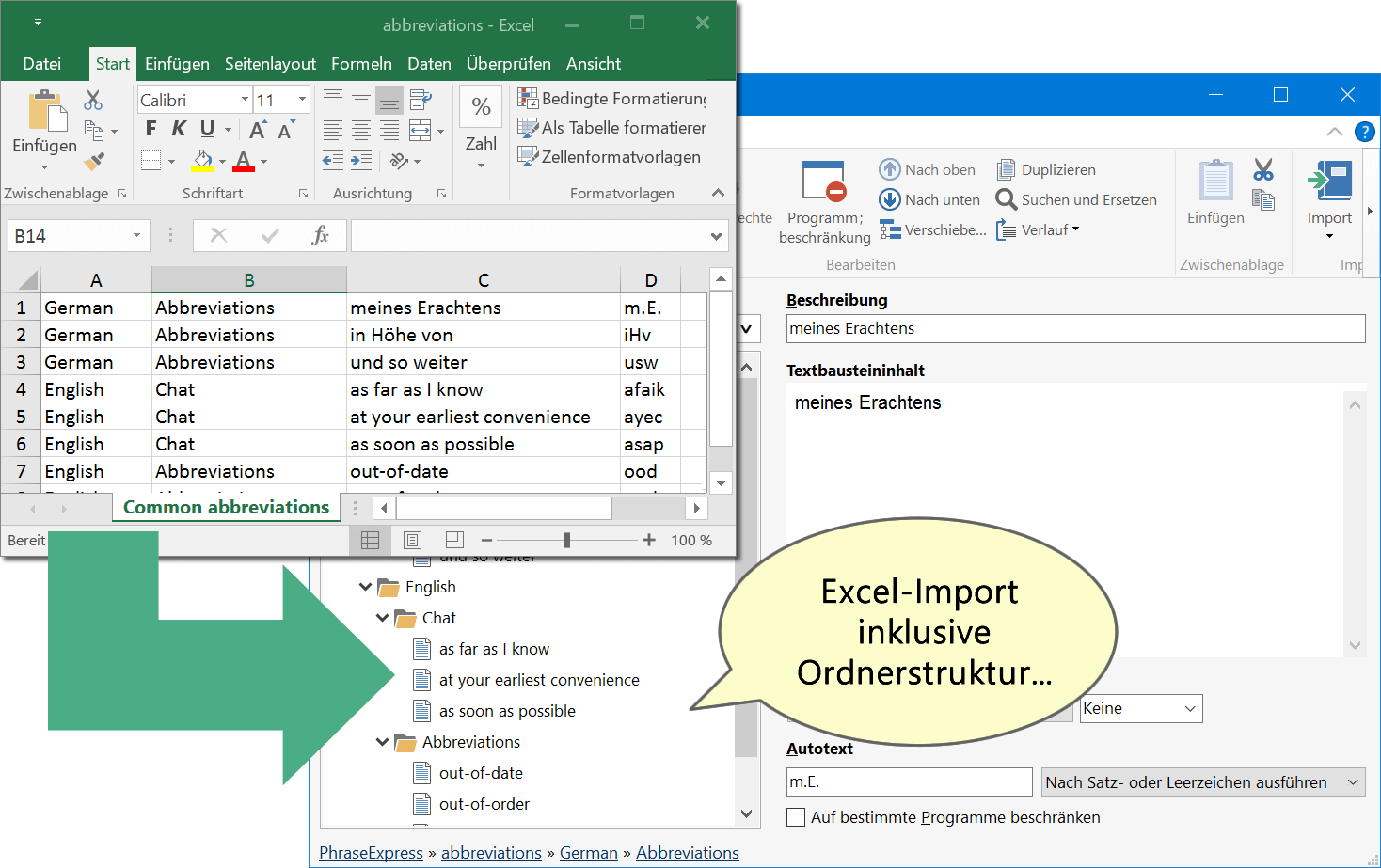 Texte lassen sich aus verschiedenen Formaten in PhraseExpress importieren