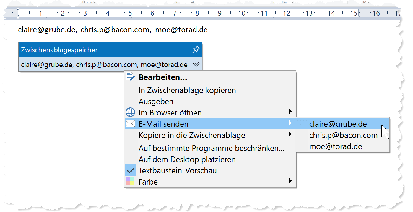 Der Zwischenablage-Manager bietet in Abhängigkeit des Inhalts praktische Zusatzfunktionen