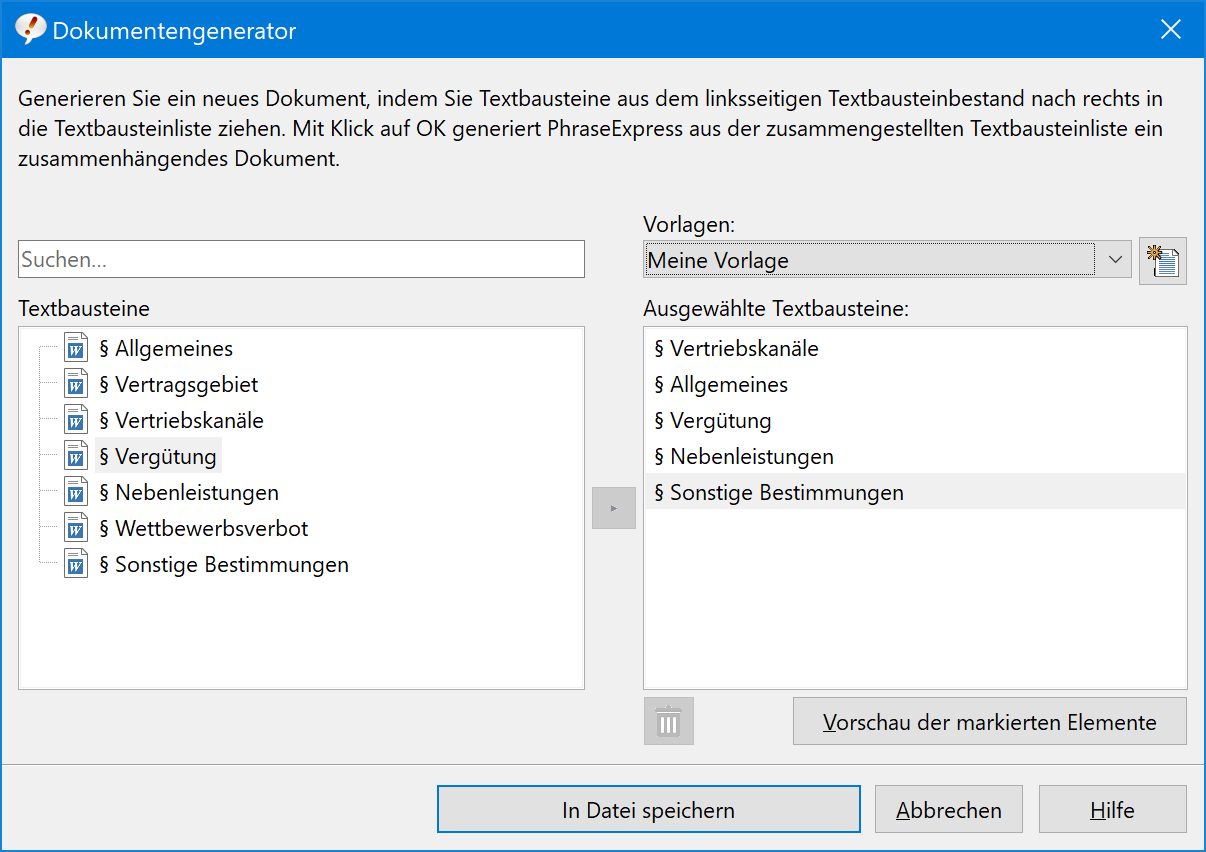 Mit dem Dokumentengenerator erstellen Sie Dokumente auf Basis von Textbausteinenlisten in einem Rutsch Mit dem Dokumentengenerator erstellen Sie Dokumente auf Basis von Textbausteinenlisten in einem Rutsch