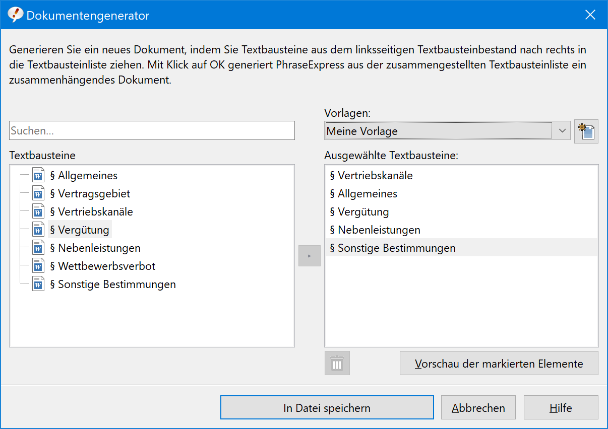 Mit dem Dokumentengenerator erstellen Sie Dokumente auf Basis von Textbausteinenlisten in einem Rutsch