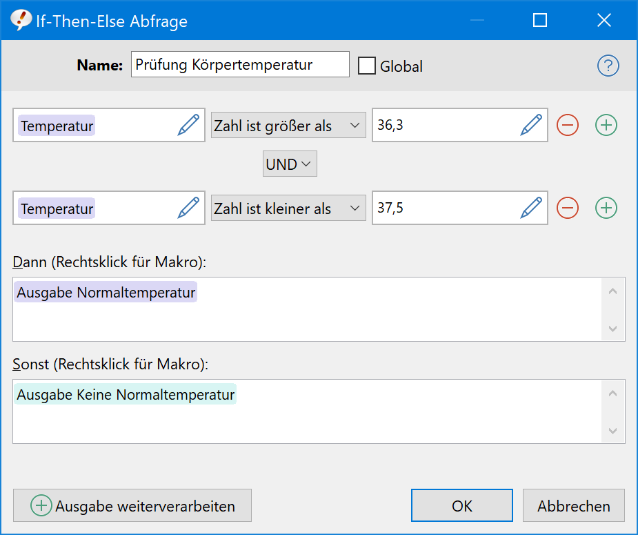 Textvorlagen lassen sich mit Wenn-Dann-Sonst Funktionen in Abhängigkeit von anderen Parametern anpassen.