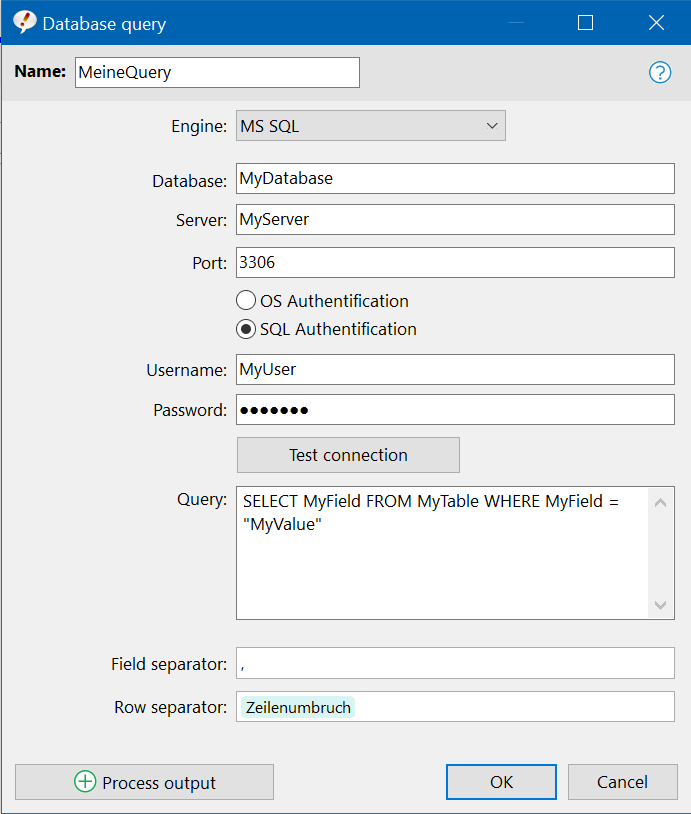 The result of a database query can be embedded into a phrase.
