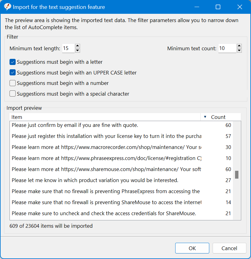 PhraseExpress can analyze your sent Outlook emails and create phrases from repetitively used phrases.