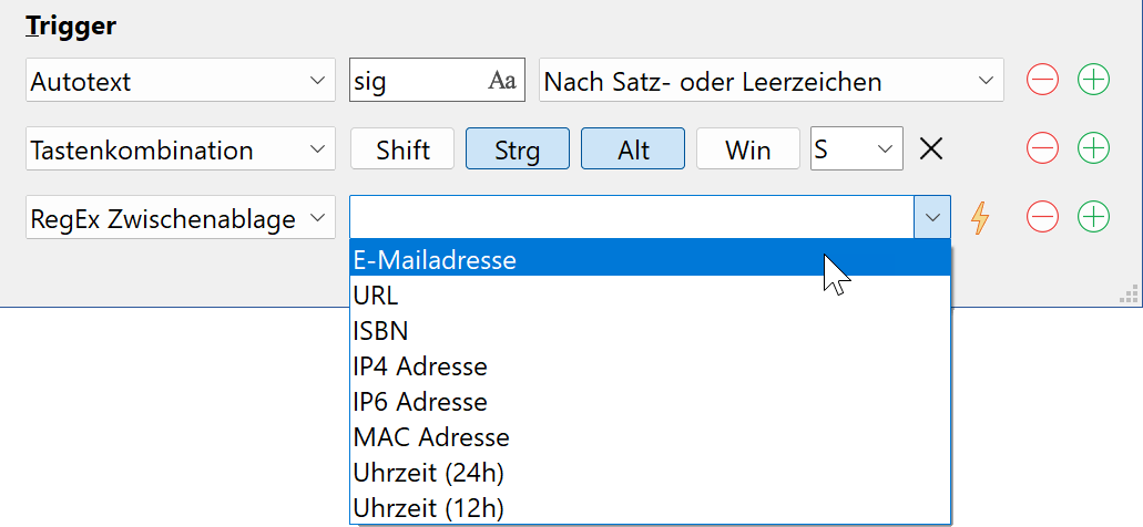 Textbausteine lassen sich per Menü, Tastenkombination, Autotext, zeitgesteuert oder zum Beispiel bei bestimmten Zwischenablageinhalten ausführen