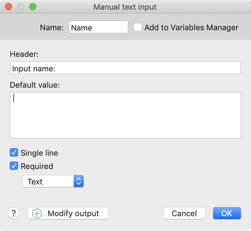 Manual input macro dialog