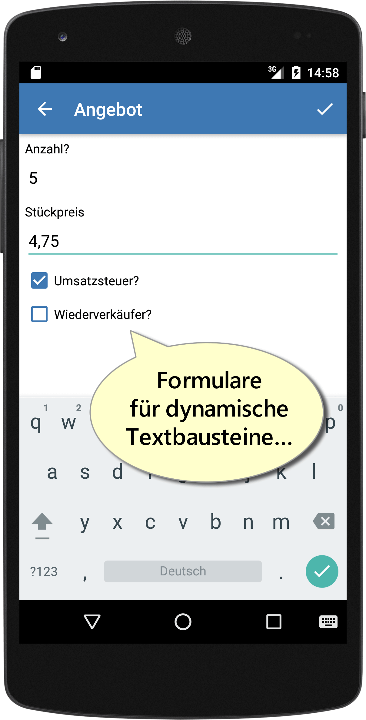 Vor dem Einfügen lassen sich Anwendereingaben dynamisch in den Textbaustein einbinden Vor dem Einfügen lassen sich Anwendereingaben dynamisch in den Textbaustein einbinden